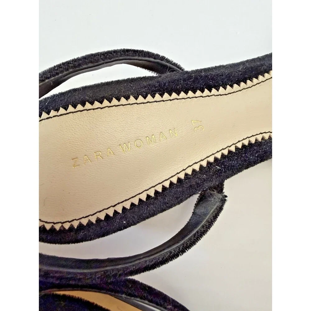 Zara Woman Black Tweed Jeweled Slingback Flats Gold Metallic Heel Sz EU 37/US 7